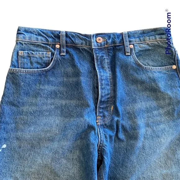 Free People Jeans Size 28 Paint Splatter Raw Hem Cropped Straight Distressed NWT - Picture 8 of 10